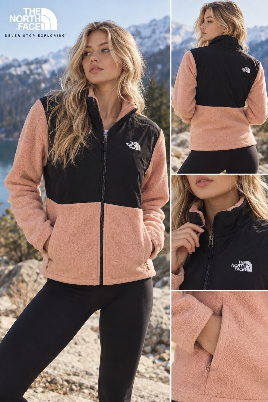 The North Face Tundra Small Pink Black Fleece Full Zip Jacket Granola Gorpcore
